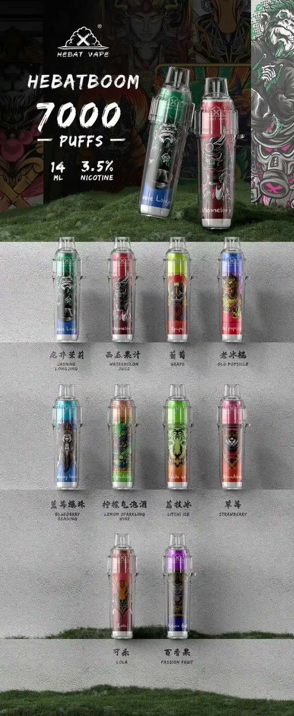 Hebat 喜貝 BOOM 7000口一次性小煙 採用1.2歐姆精準霧化發熱技術 3.5%尼古丁濃度配方 台灣現貨
