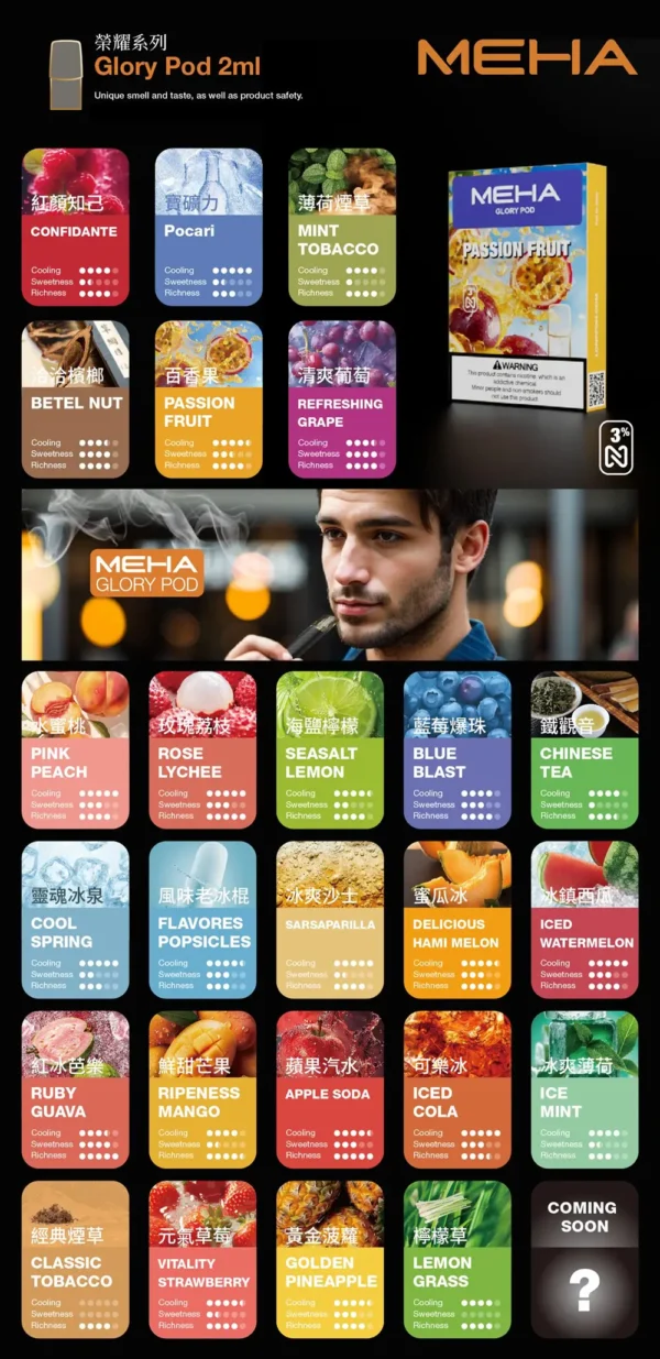 5325a4f9d94ef6d80fb479ce21f9c513.webp MEHA魅嗨一代通用煙彈 2.0ml三顆裝 3%尼古丁鹽順滑擊喉 陶瓷芯升級防漏 台灣現貨秒發