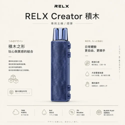 ChatGPT-Image-2026年8月21日-01_05_36.webp RELX悅刻 Creator積木7000口拋棄式電子煙套裝 新手入門隨身主機 6ml儲油倉 台灣現貨秒發
