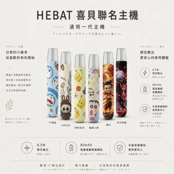 ChatGPT-Image-2026年8月22日-下午07_47_06.webp Hebat喜貝Labubu聯名一代通用主機 隨身潮玩備用煙桿 8.5W穩定輸出大電量 台灣現貨