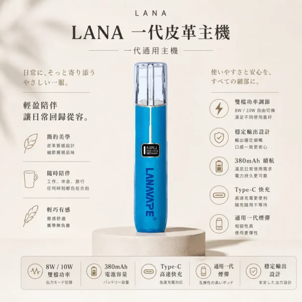 LANA 一代通用主機皮革版 8/10W雙檔功率控制技術 380mAh續航不掉壓穩定輸出 台灣現貨秒發