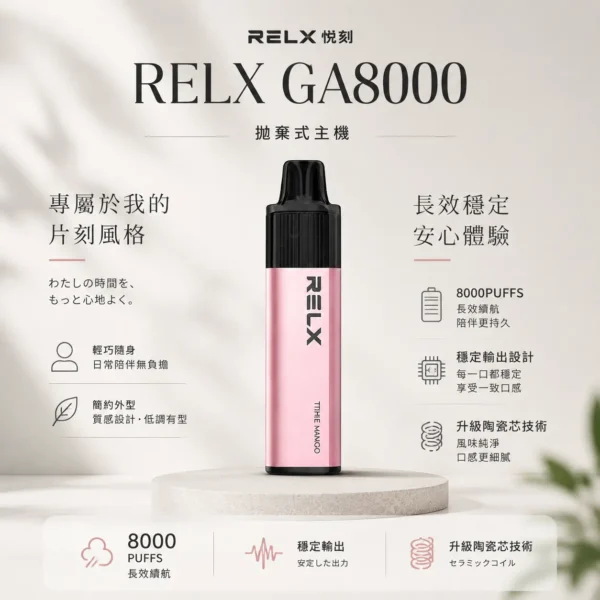 ChatGPT-Image-2026年8月23日-下午08_24_31.webp RELX悅刻GA 8000口拋棄式電子煙 隨身免充電設備 15ml煙油 1100mAh大電芯 台灣現貨