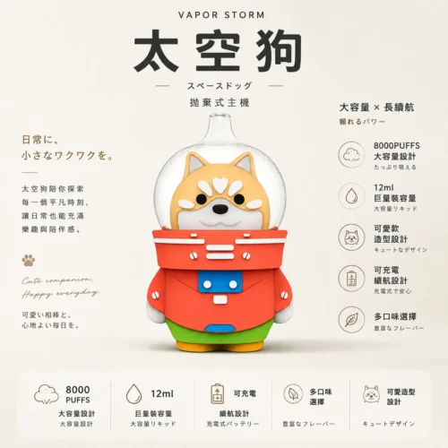 ChatGPT-Image-2026年8月25日-下午10_03_08.webp VAPOR STORM太空狗 8000口拋棄式電子煙 隨身可愛款造型設備 12ml大容量可充電 台灣現貨