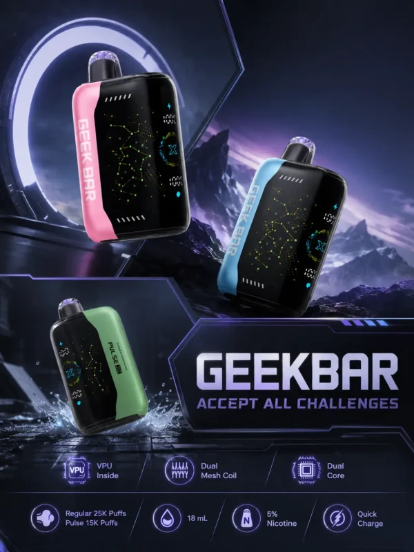 【買5贈1】GEEK BAR Pulse X星空系列 25000口拋棄式電子煙 首創3D曲面全螢幕視覺旗艦定位 台灣現貨