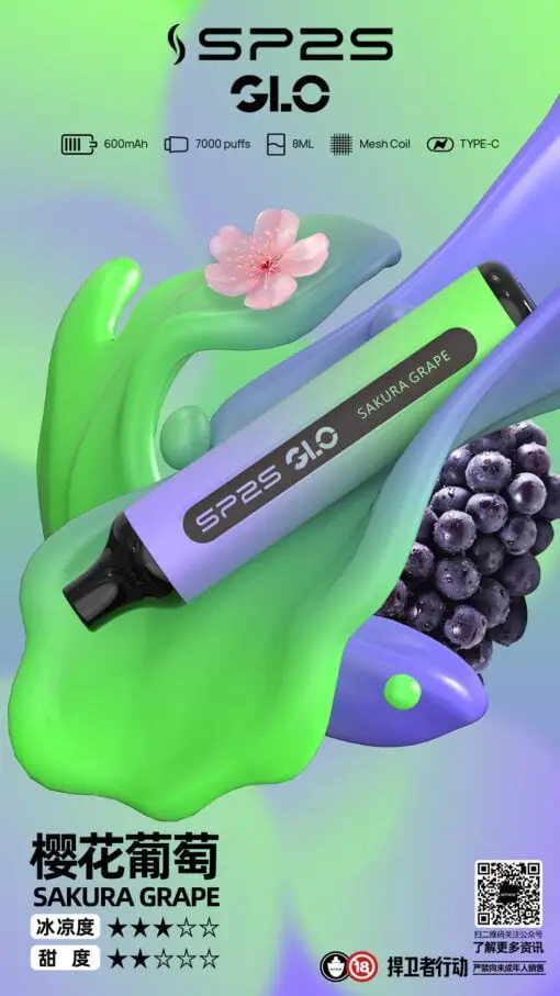 DM_20250516180412_011.webp SP2S GLO 7000口拋棄式電子煙 隨身大容量設備 8ml巨量裝 Mesh霧化核心 台灣現貨速發