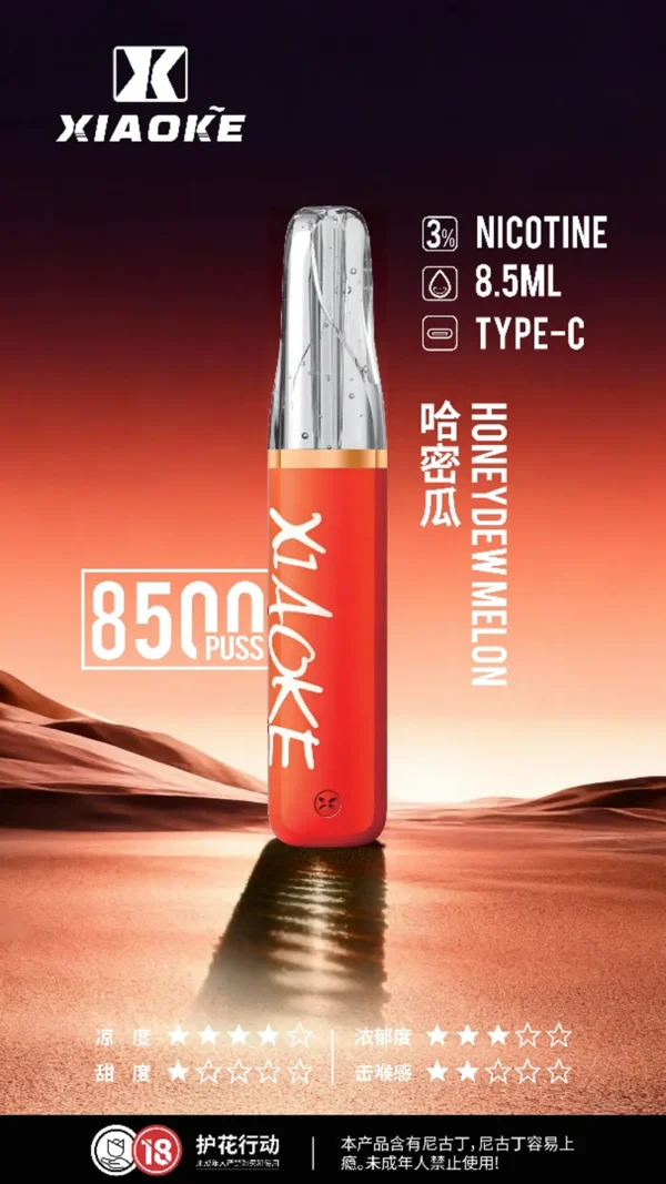 DM_20260528143241_008.webp XIAOKE 梟客8500口拋棄式電子煙 8.5ml儲油量 3%尼古丁鹽 支援Type-C充電 台灣現貨秒發