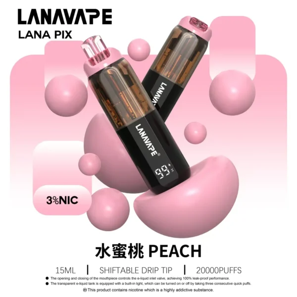 LANA-PIX-閃光彈-一次性20000口-水蜜桃.webp LANA PIX 閃光彈20000口拋棄式電子煙 獨家可摺疊機身 3%尼古丁鹽爆汁口感高規格定位 台灣現貨