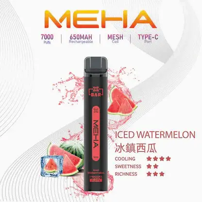 MEHA-XBAR-拋棄式-7000口小黑條-2.webp 魅嗨 MEHA XBAR 小黑條 7000口 採用 Mesh 網綿芯霧化技術 與 Type-C 快充 打造極強冰感細膩口感
