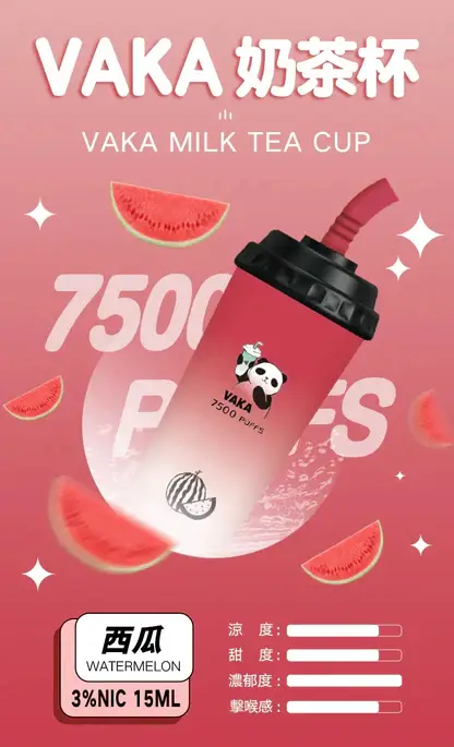 VAKA 冰感水果奶茶系 7500口 萌熊貓造型隨身攜帶超搶眼 3% 尼古丁鹽長效續航 旅遊出差備用推薦