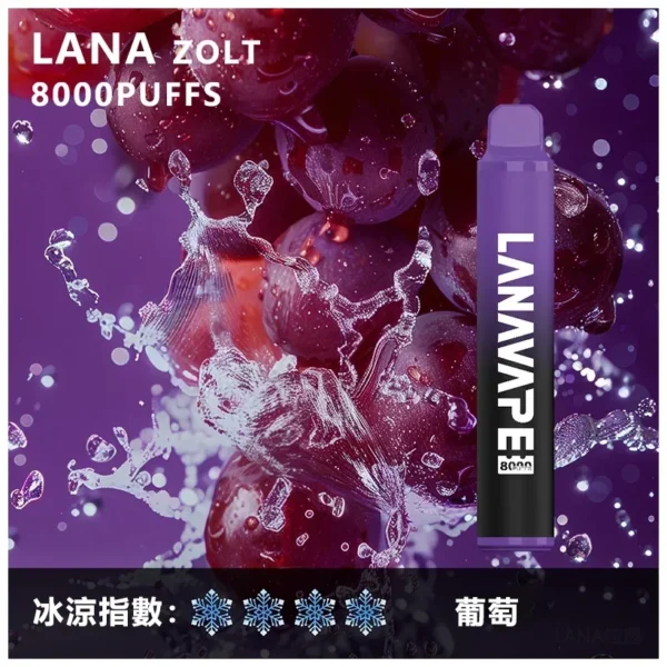 image-280.webp LANA ZOLT 拉娜 8000口 搭載 Mesh 網綿芯霧化技術 與 15ml 大油艙 帶來極致清爽冰感與順滑擊喉體驗