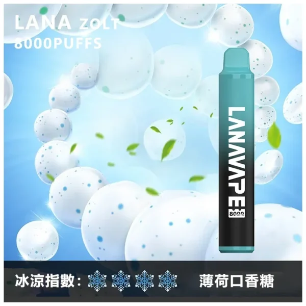 image-288.webp LANA ZOLT 拉娜 8000口 搭載 Mesh 網綿芯霧化技術 與 15ml 大油艙 帶來極致清爽冰感與順滑擊喉體驗